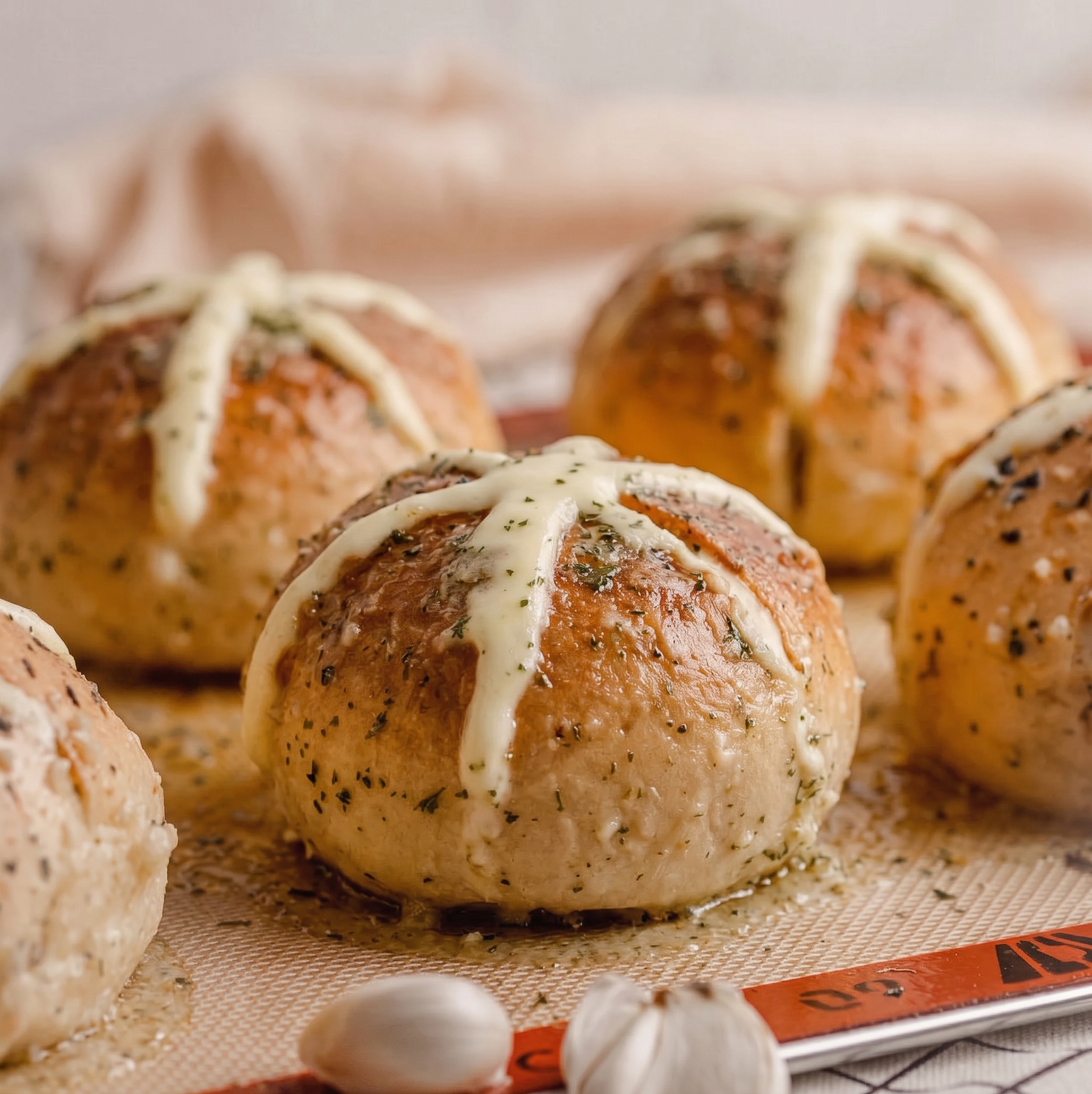 Freshly baked Korean cream cheese garlic bread